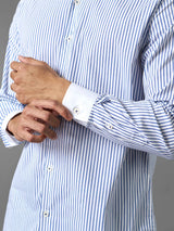 Two-Toned Shirt - White Blue Stripe (Button Down Collar)