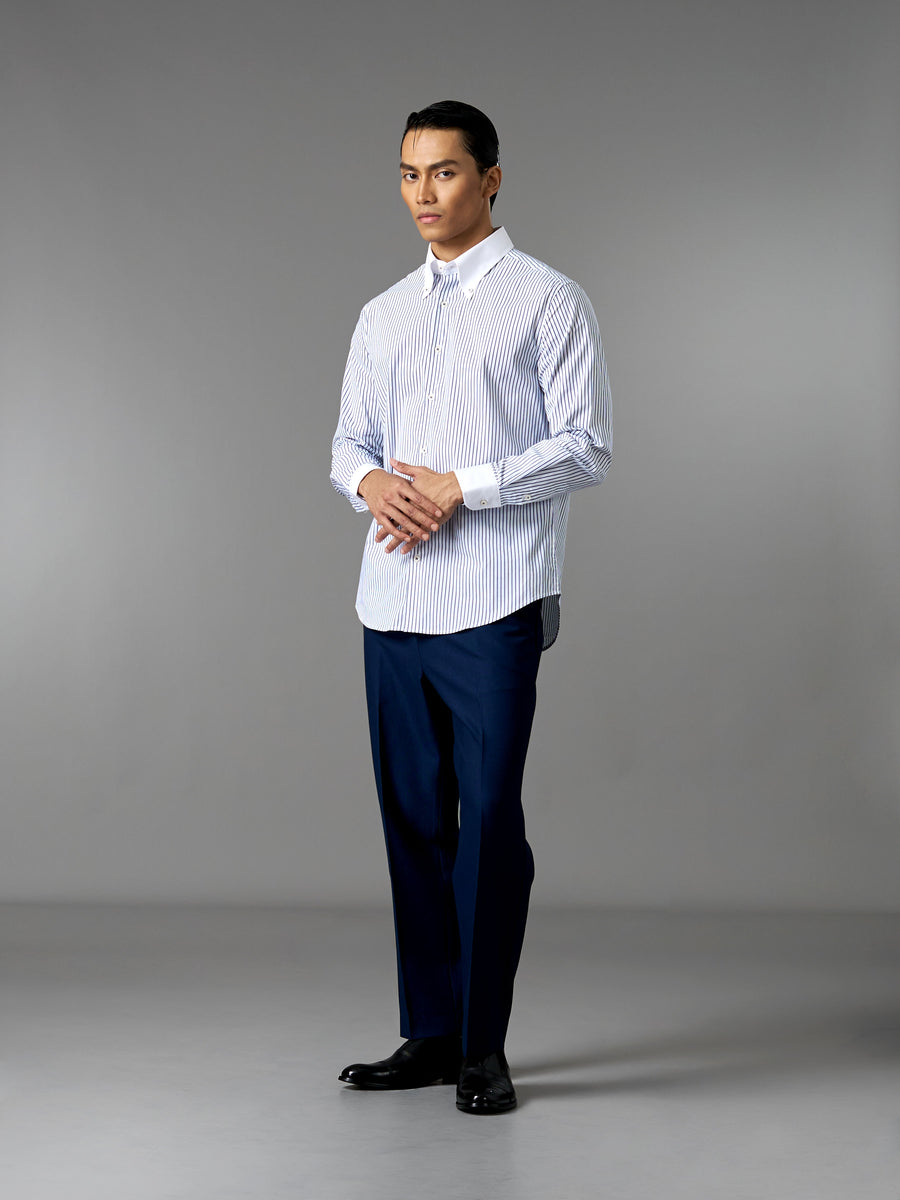 Two-Toned Shirt - White Blue Stripe (Button Down Collar)