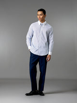 Two-Toned Shirt - White Blue Stripe (Button Down Collar)