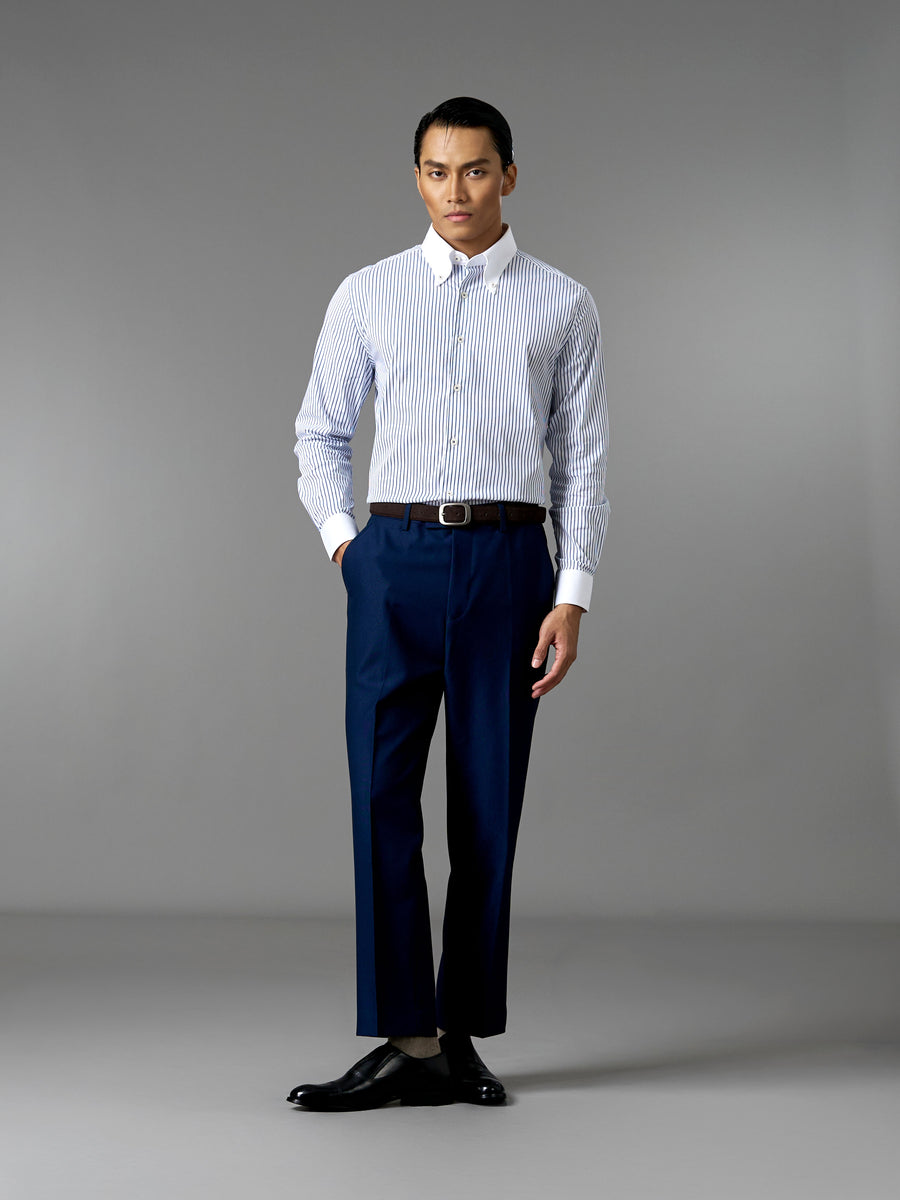 Two-Toned Shirt - White Blue Stripe (Button Down Collar)