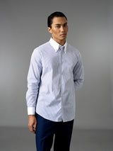 Two-Toned Shirt - White Blue Stripe (Button Down Collar)