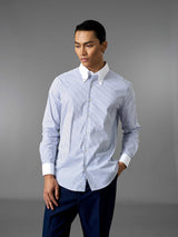 Two-Toned Shirt - White Blue Stripe (Button Down Collar)