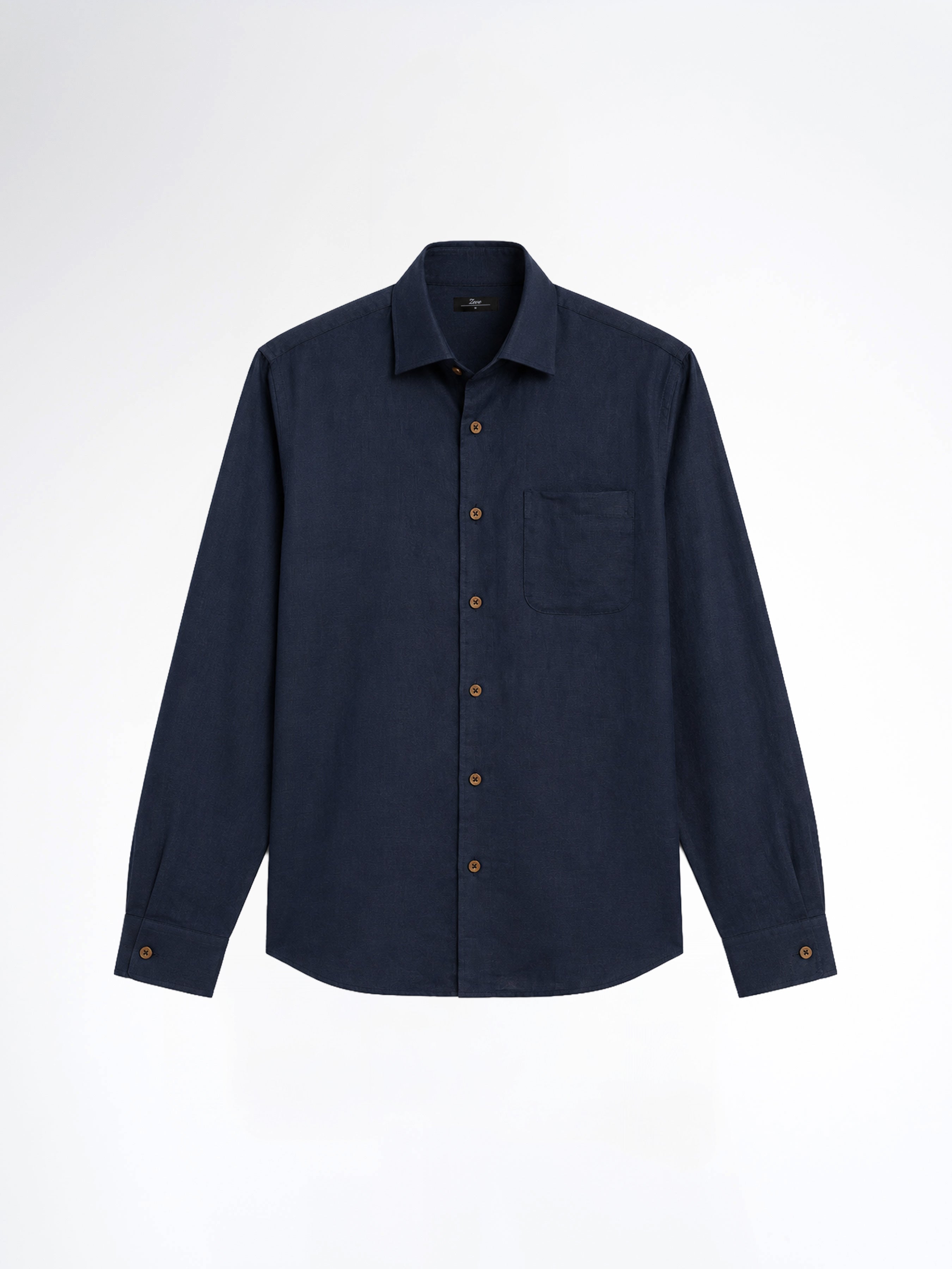 Vance Linen Shirt - Navy Blue Windsor Collar