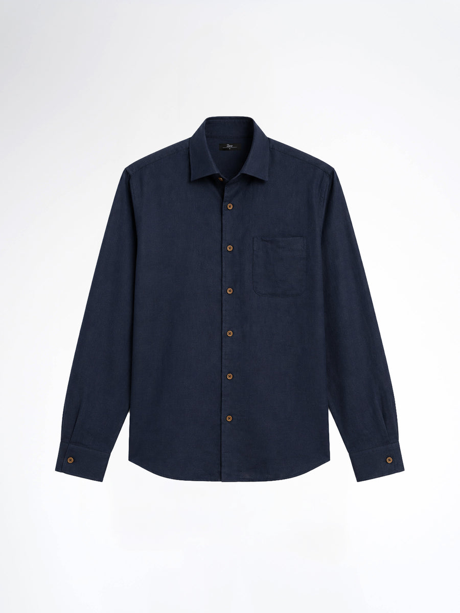 Vance Linen Shirt - Navy Blue Windsor Collar