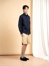 Vance Linen Shirt - Navy Blue Windsor Collar