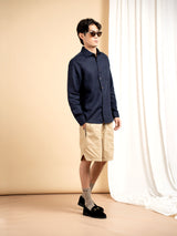 Vance Linen Shirt - Navy Blue Windsor Collar