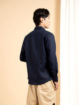 Vance Linen Shirt - Navy Blue Windsor Collar