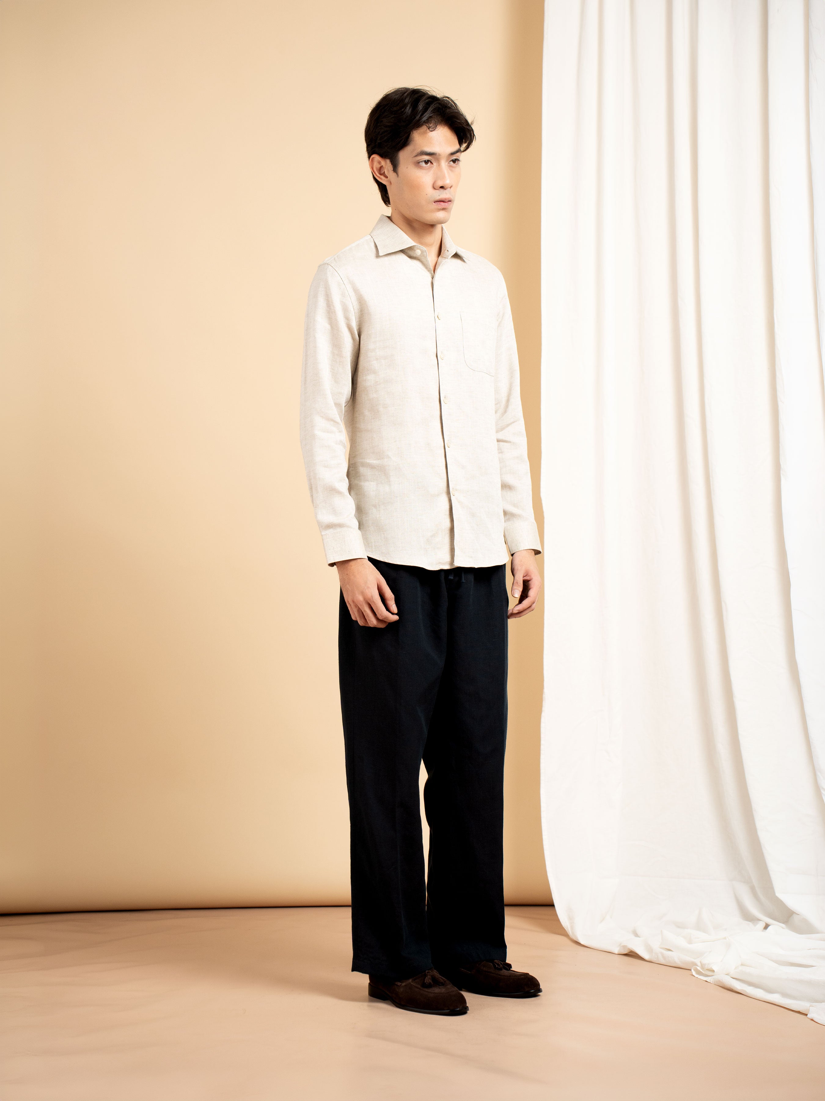 Vance Linen Shirt - Sand Windsor Collar