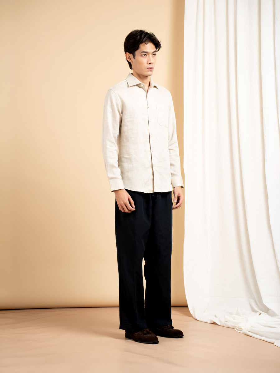 Vance Linen Shirt - Sand Windsor Collar