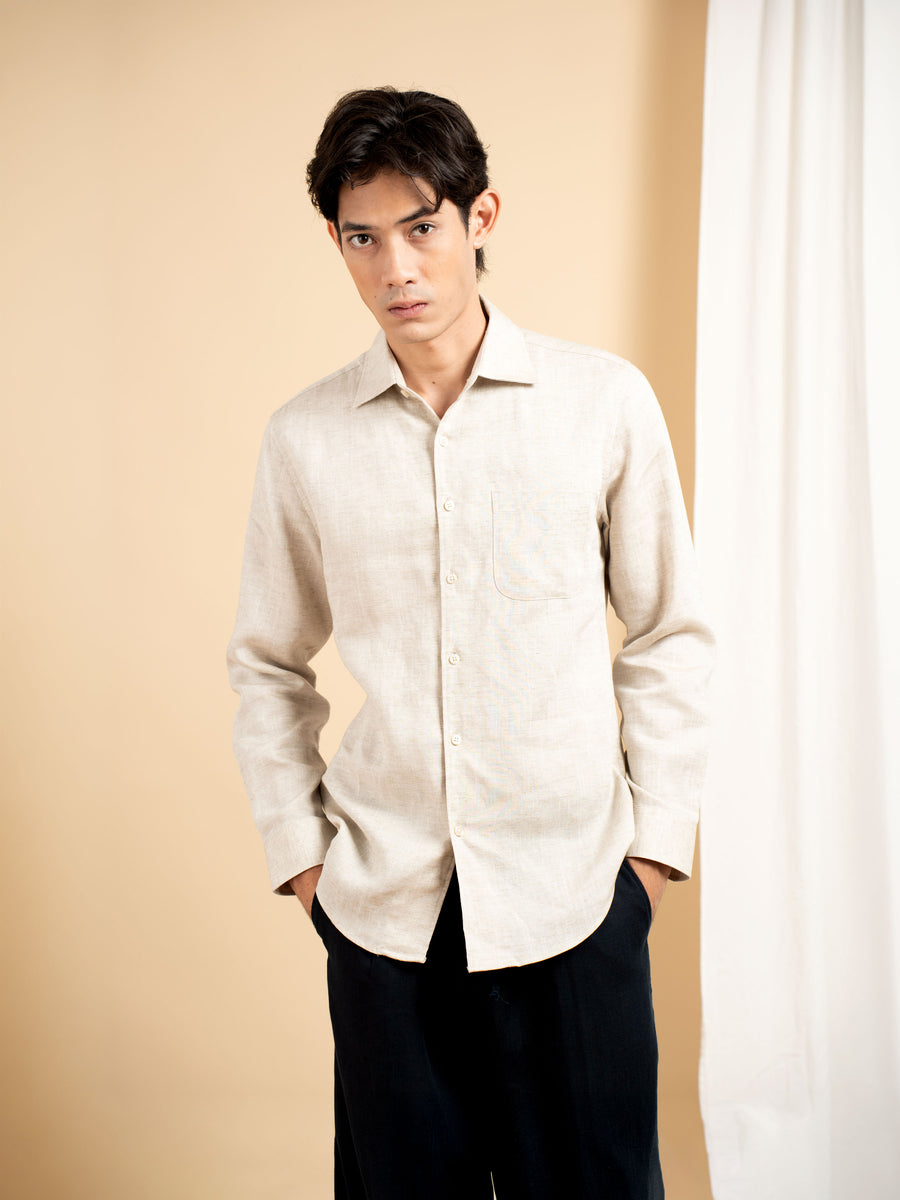 Vance Linen Shirt - Sand Windsor Collar