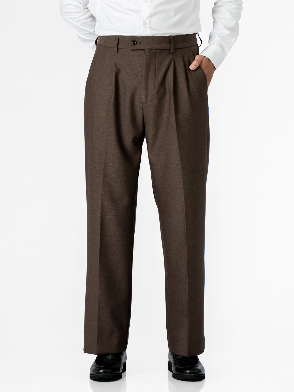 Varello Trousers With Belt Loop - Brown (Wide Fit)