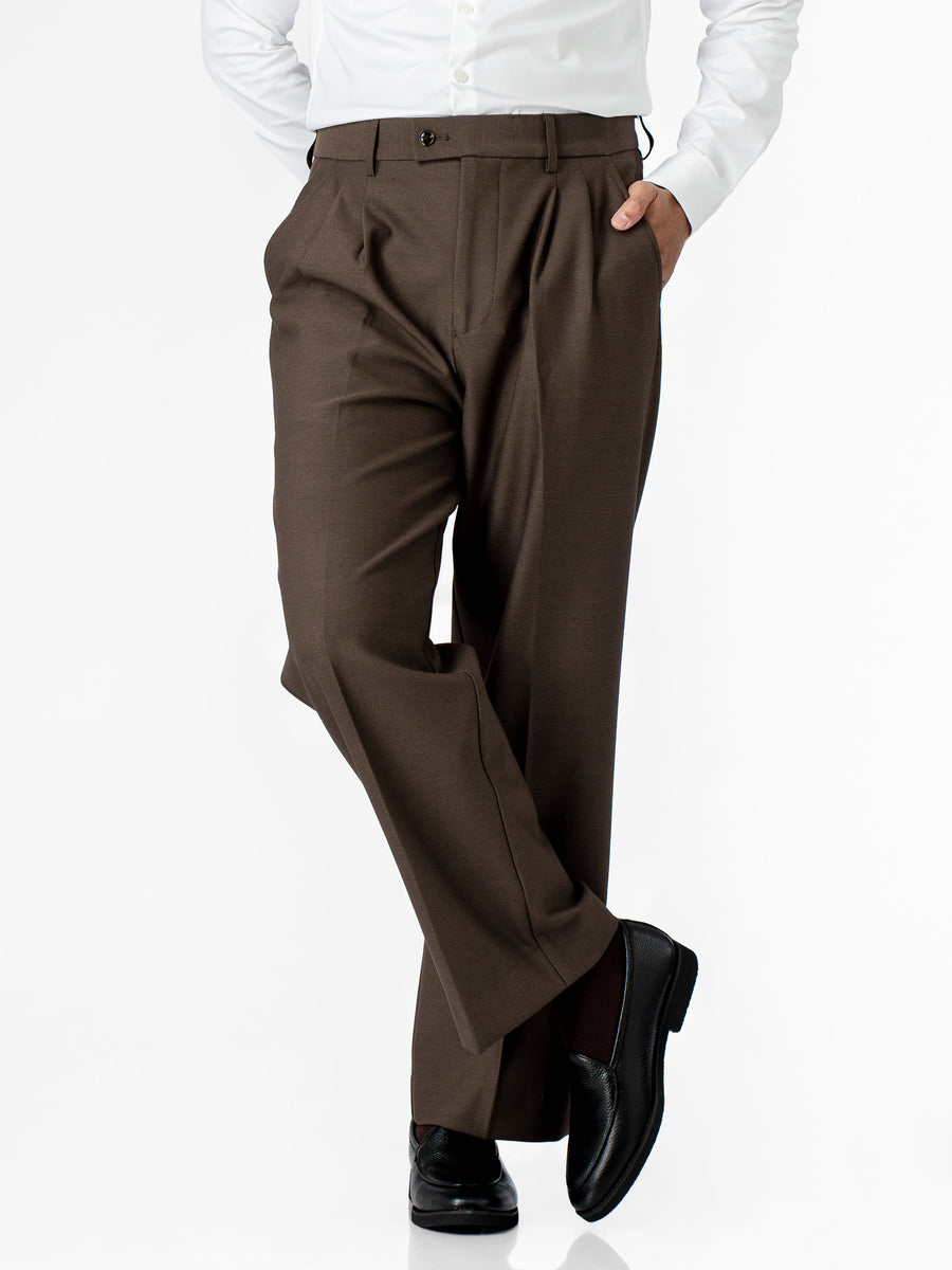 Varello Trousers With Belt Loop - Brown (Wide Fit)