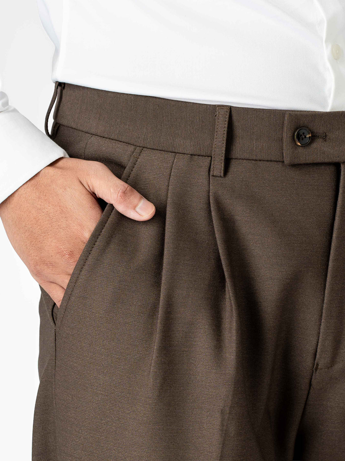 Varello Trousers With Belt Loop - Brown (Wide Fit)