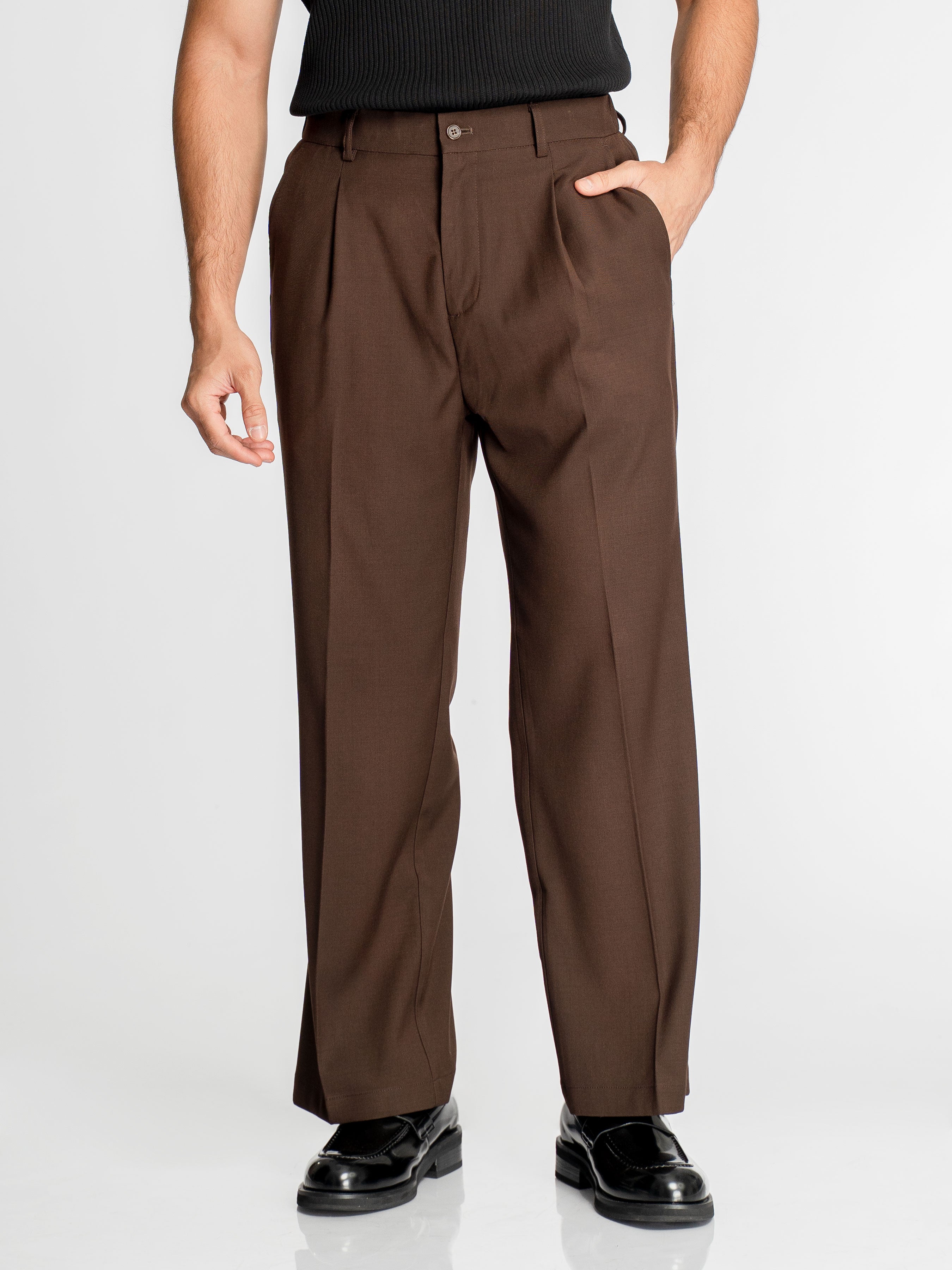 Velano Relaxed Trousers - Coffee (Wide Fit)
