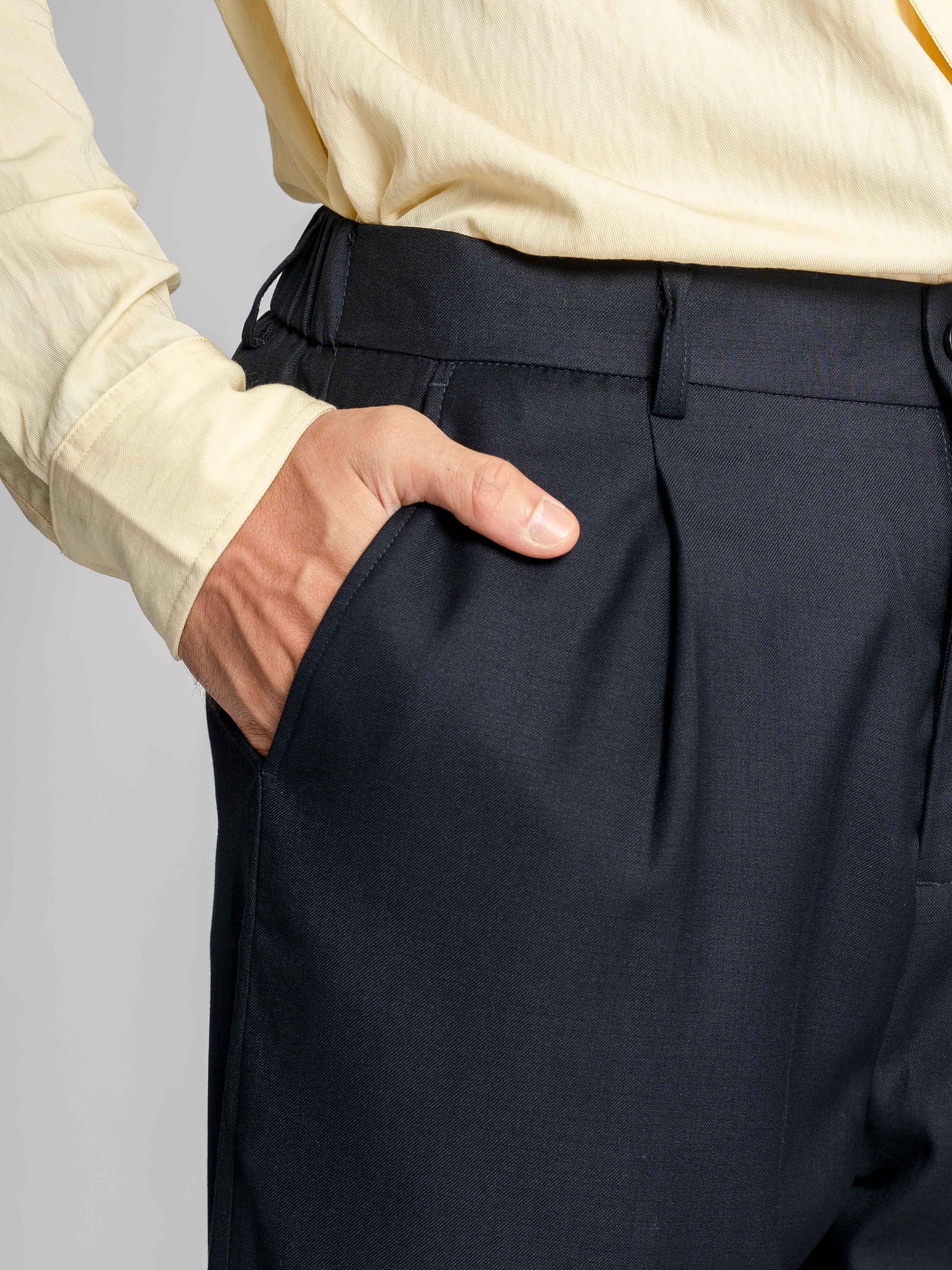 Velano Relaxed Trousers - Navy Blue (Wide Fit)