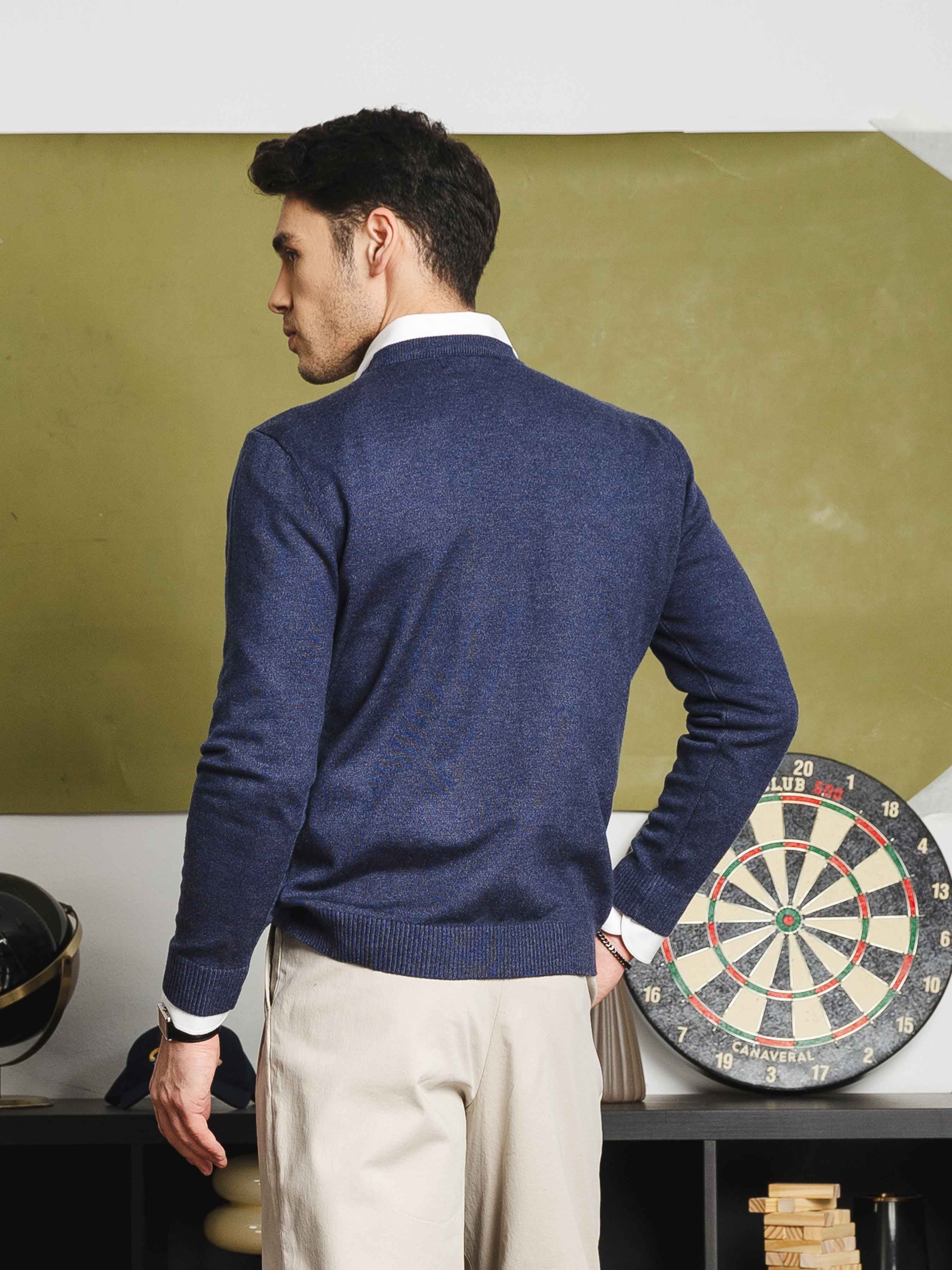 Vittorio Long Sleeve Crew Neck - Navy Blue