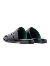 WovenMulesSolidBlackLeatherBack - Zeve