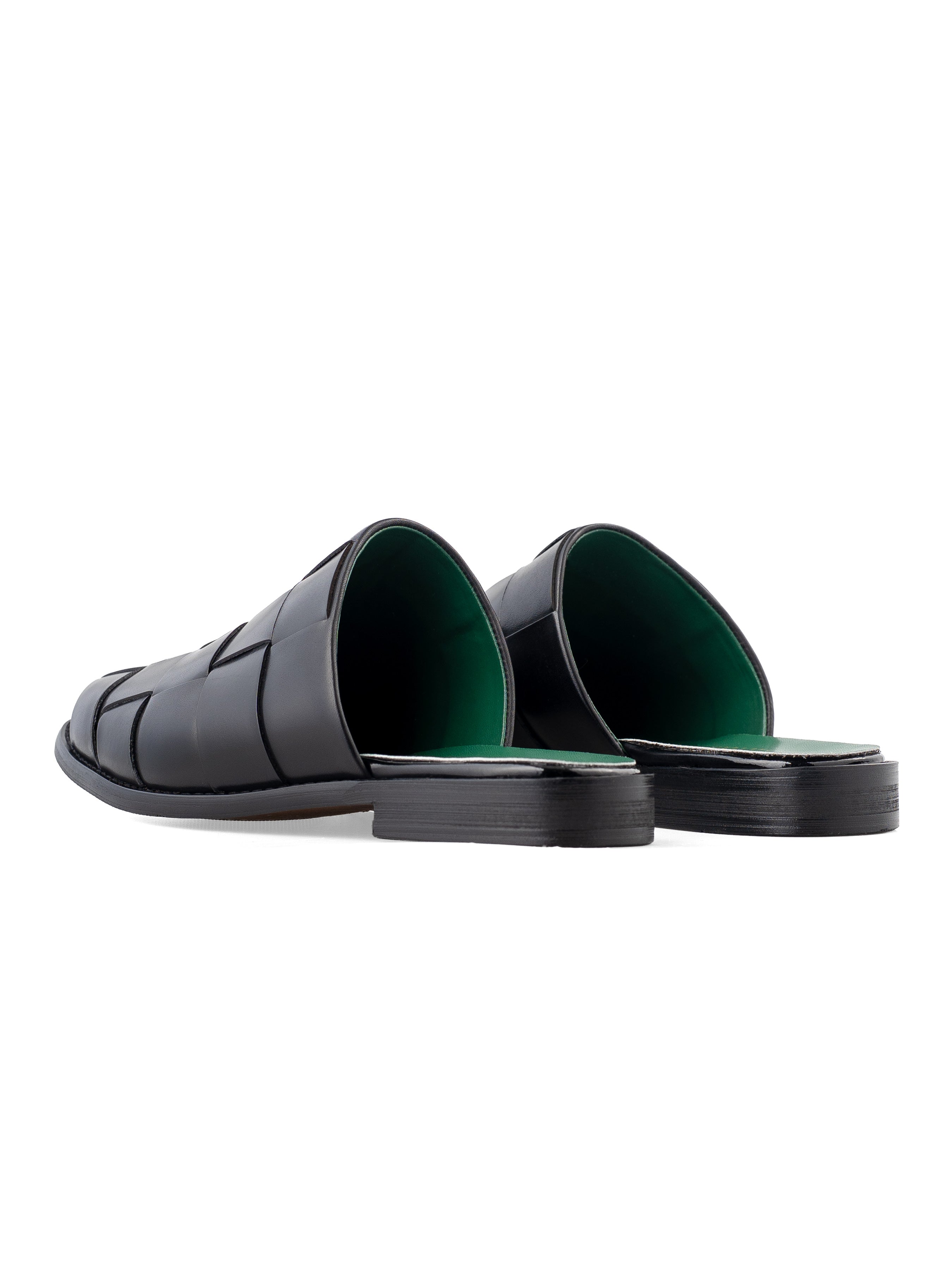 WovenMulesSolidBlackLeatherBack - Zeve