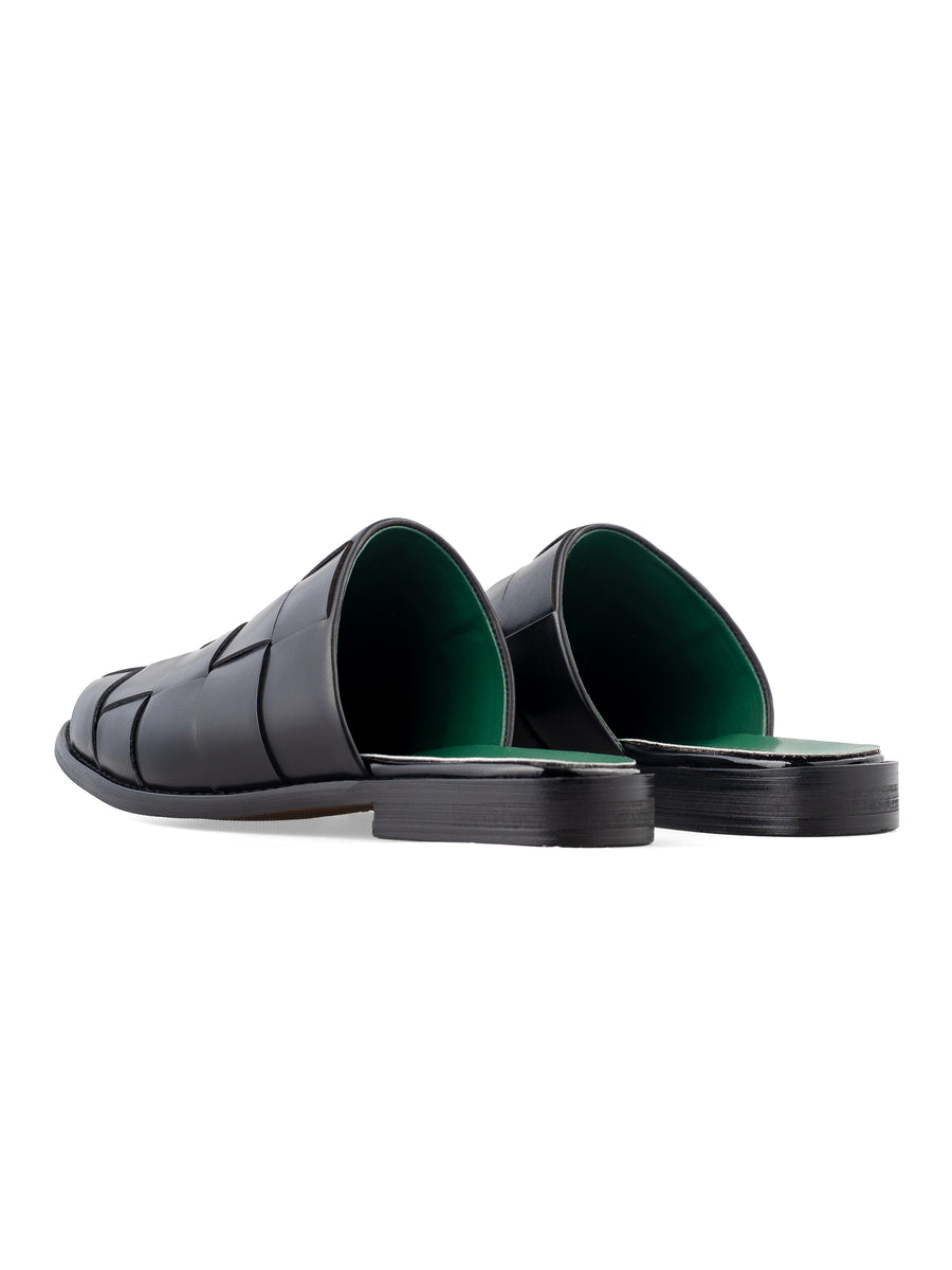 WovenMulesSolidBlackLeatherBack - Zeve