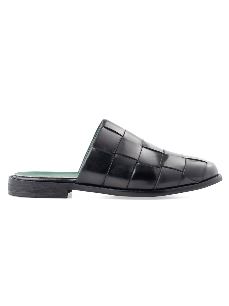 WovenMulesSolidBlackLeatherSide - Zeve