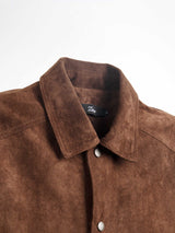 Brown suede men's shirt with Zeve brand label and button detail