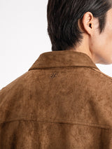 Men's brown suede shirt with embroidered logo, stylish casual wear for modern fashion