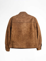 Brown suede men's jacket with embroidered logo, stylish casual outerwear for Malaysia fashion