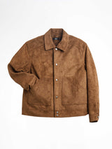 Brown suede men's jacket with button front and chest pockets, stylish casual outerwear