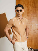 ZeccaStripeKnitTeeCamelQuarter-Zip6 - Zeve