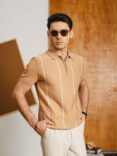 ZeccaStripeKnitTeeCamelQuarter-Zip6 - Zeve