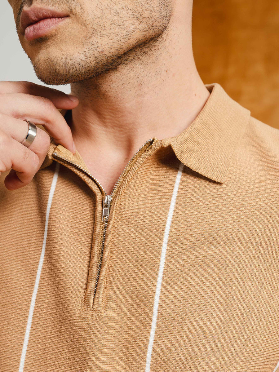 ZeccaStripeKnitTeeCamelQuarter-Zip7 - Zeve