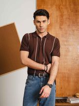 ZeccaStripeKnitTeeCoffeeQuarter-Zip5 - Zeve