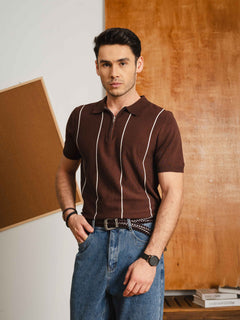 ZeccaStripeKnitTeeCoffeeQuarter-Zip6 - Zeve