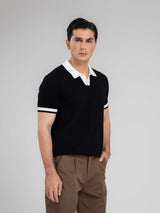 ZitaWaveKnitTeeBlackOpenCollarMain - Zeve
