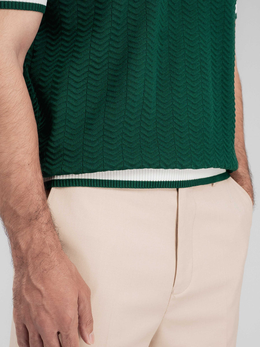 ZitaWaveKnitTeeEmeraldOpenCollarBotCuff - Zeve