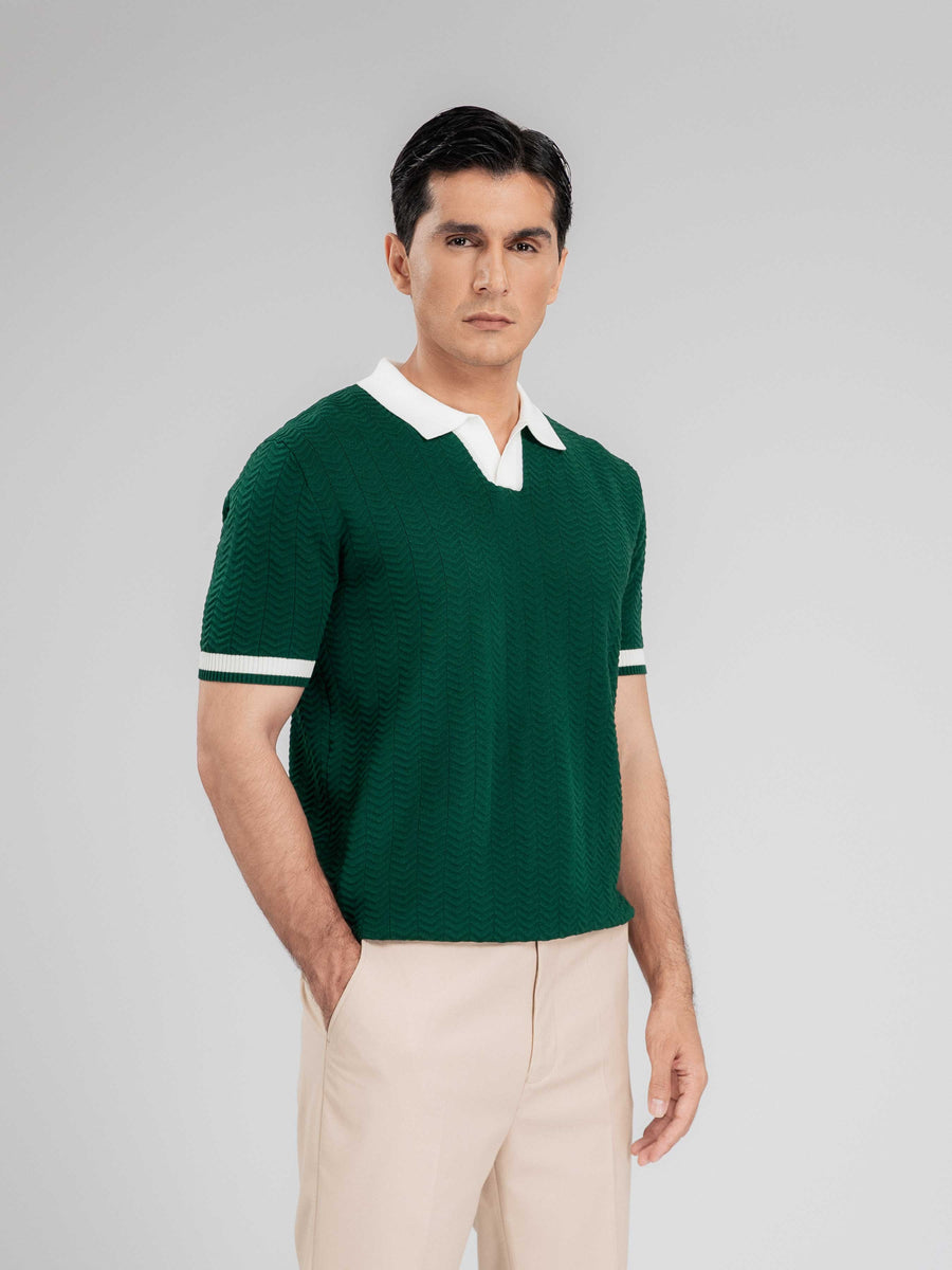 ZitaWaveKnitTeeEmeraldOpenCollarMain - Zeve