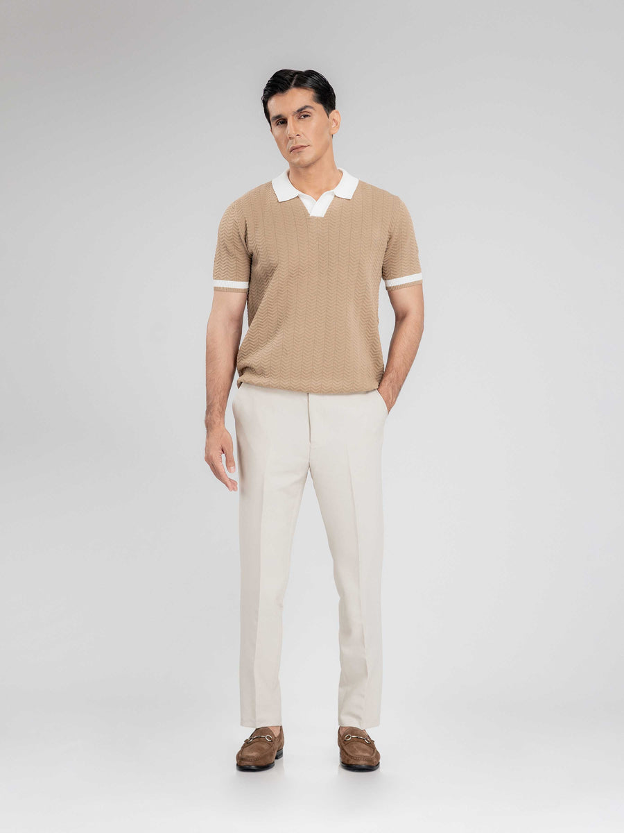 ZitaWaveKnitTeeKhakiOpenCollarFull1 - Zeve