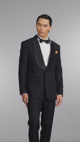 Single Breasted Suit Blazer Tux - Jet Black Wide Lapel (Slim Fit)