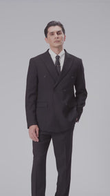 Double Breasted Suit Blazer - Jet Black Plain (Peak Lapel)