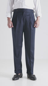 Trousers With Side Adjusters - Deep Blue Plain Cuffed (Tapered)