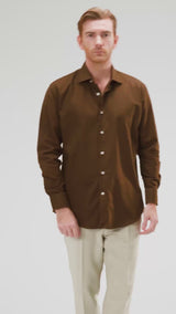 Franco Linen Shirt - Coffee Windsor Collar