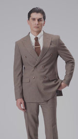 Double Breasted Suit Blazer - Brown Pinstripe (Peak Lapel)