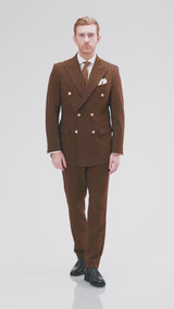 Double Breasted Suit Blazer  - Dark Brown Gold Button Accent (Slim Fit)