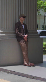 Trousers With Side Adjusters -  Linen Olive Brown Plain (Wide Fit)