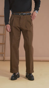 Siena High-Waist Pleated Trousers - Brown (Wide Fit)