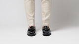 Tassel Moccasin Buckle Loafer - Black Patent Leather (Eva Combat)