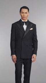 Double Breasted Suit Blazer Tux - Jet Black (Slim Fit)