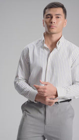 Marci Seersucker Shirt - White Blue Stripe (Button-Down Collar)