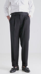Trousers With Side Adjusters - Black Solid Cuffed (Tapered)