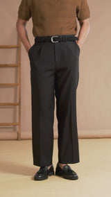 Vicolo Trousers With Belt Loop - Jet Black Plain (Wide Fit)
